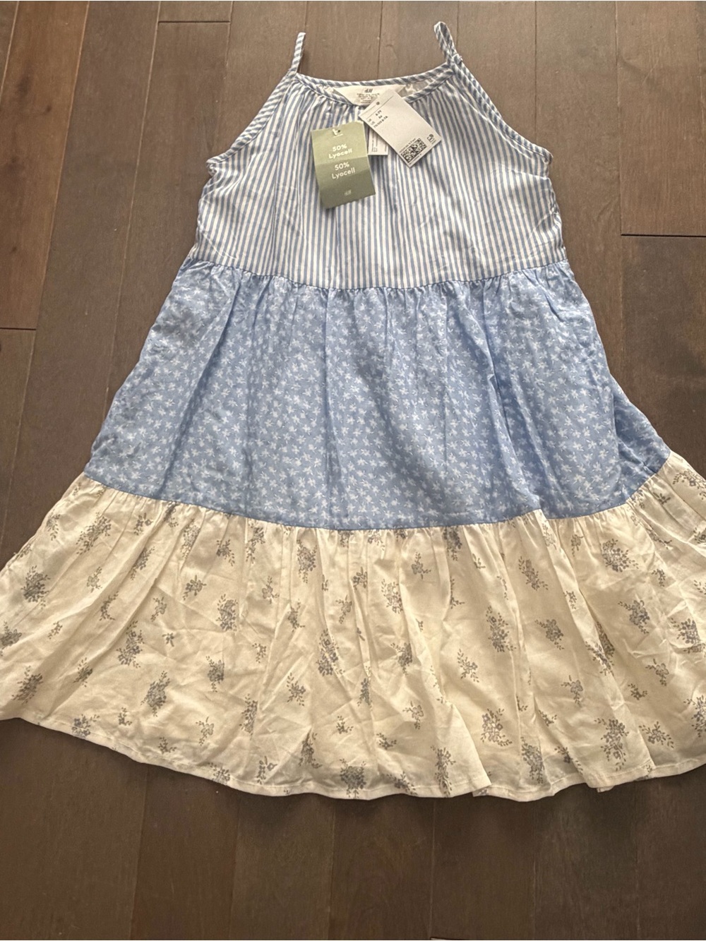 H&M Girls' Blue & Cream Tiered Summer Dress